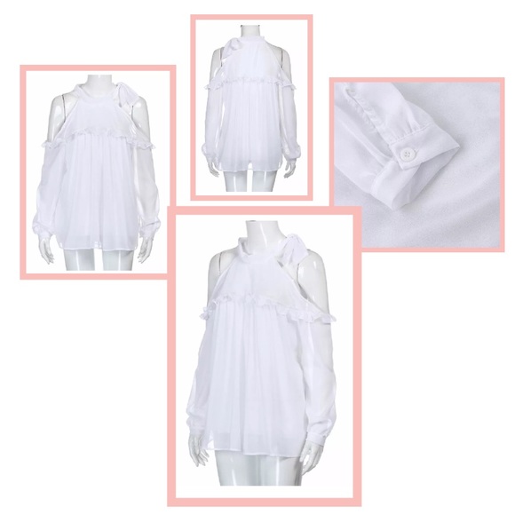 🌹Neck Tie Cold Shoulder Chiffon Top🌹 - Picture 8 of 8
